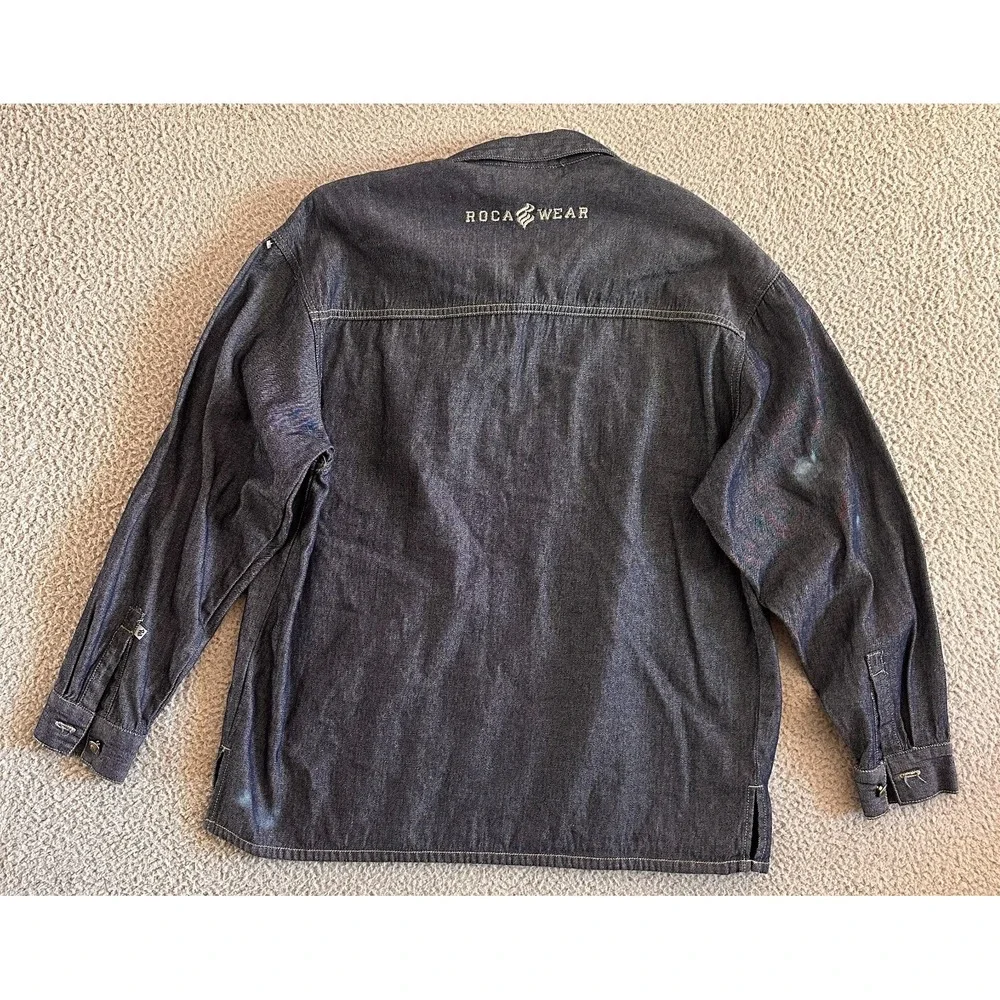 Y2K 90s Rocawear Jacket Mens Large Chore Shacket Denim Metal Buttons‎ Oversized
